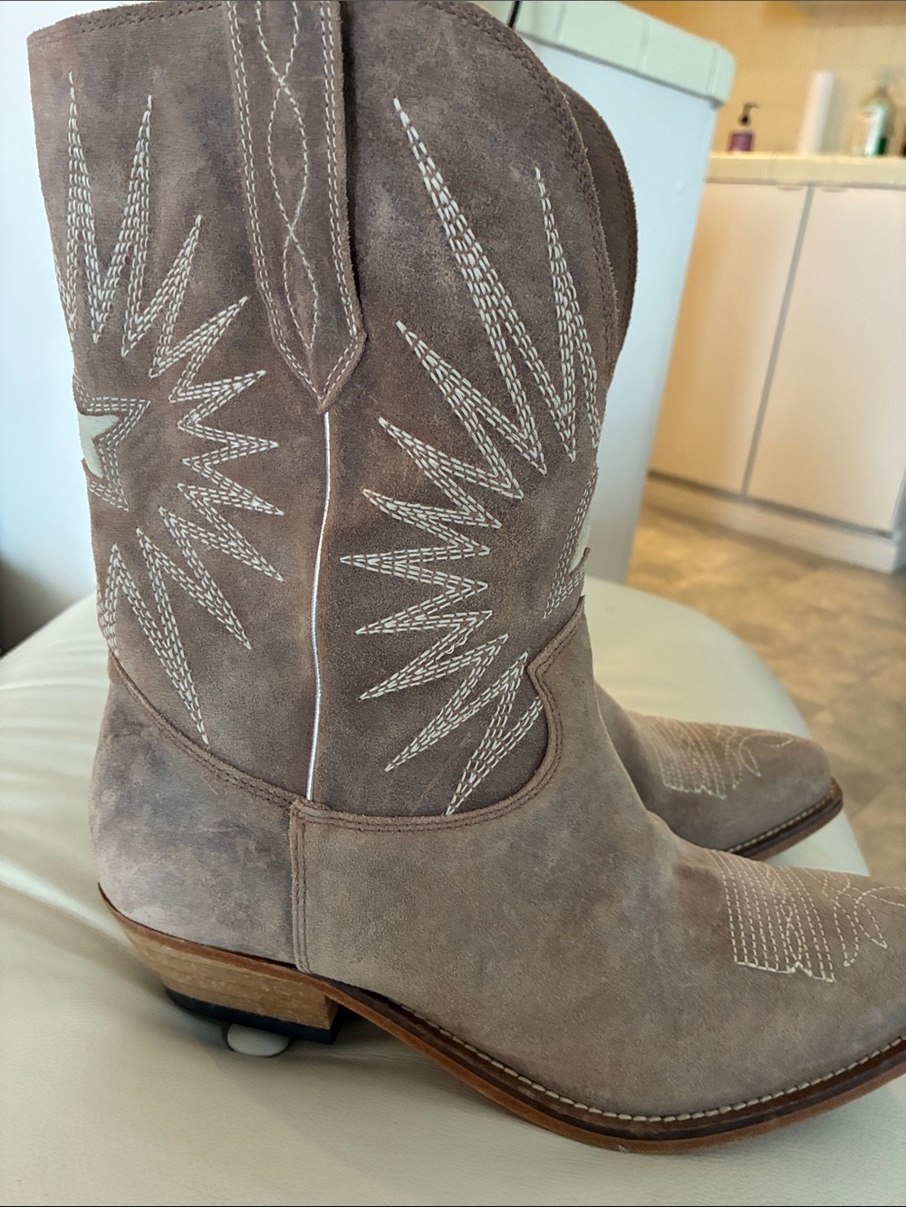 Golden Goose Suede Western Cowboy Boots in Taupe - Picture 3 of 7